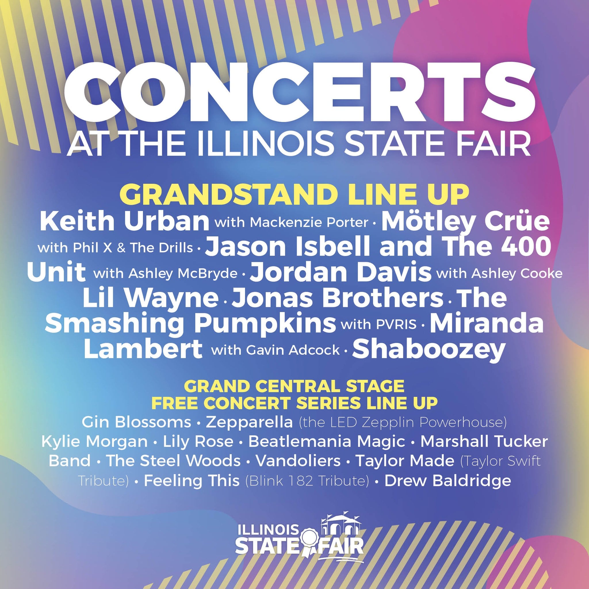 Tickets for all Grandstand shows at the Illinois State Fair are on sale via Ticketmaster and can be purchased at https://tinyurl.com/4vn9j7fy.