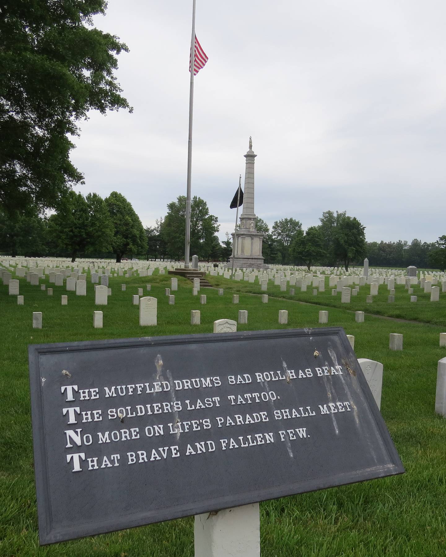 Verses from “Bivouac of the Dead,” a poem by Theodore O’Hara, who served the United States in the Mexican-American War and then as a colonel in the Confederate Army during the Civil War, adorn plaques along the main drive at the Mound City National Cemetery. The cemetery was established in 1864. Mound City was the 23rd national cemetery established in the United States.