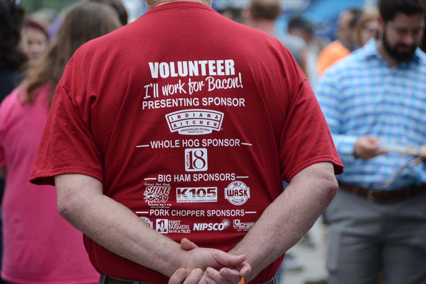 “Will Work for Bacon” isn’t just a theme on a T-shirt for the 250 to 300 Indiana Bacon Festival volunteers. The volunteers work the festival from taking tickets to helping visitors with directions. The work that the volunteers will do on Aug. 24 helps more than the visitors to Indiana Bacon Festival. The volunteers represent 16 local nonprofit groups. The proceeds from the festival are donated back to those nonprofits. Volunteers receive free admission to the festival and the “Will Work for Bacon” T-shirt.