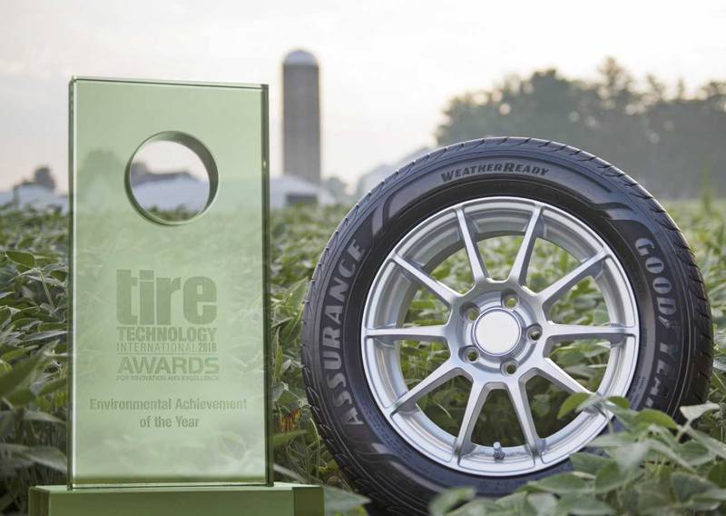 Goodyear won the Tire Technology International Award for Innovation and Excellence in the category of “Environmental Achievement of the Year” in 2018 for its patented soybean oil polymer. The first product containing this technology, Assurance WeatherReady tires, was launched in 2017.