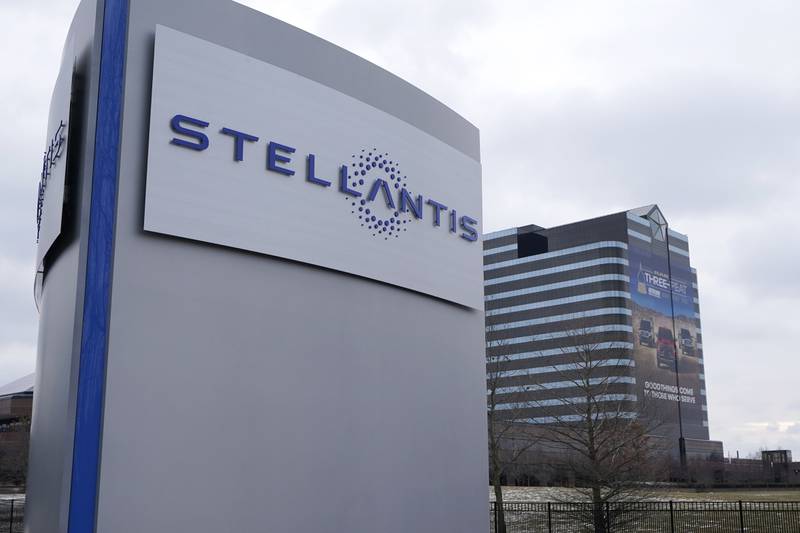 The Stellantis sign appears outside the Chrysler Technology Center in Auburn Hills, Michigan.