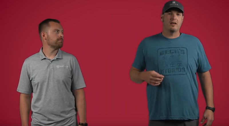 Aaron Carmer (left) and Collin Scherer share farm research insights from Beck’s Hybrids on YouTube.