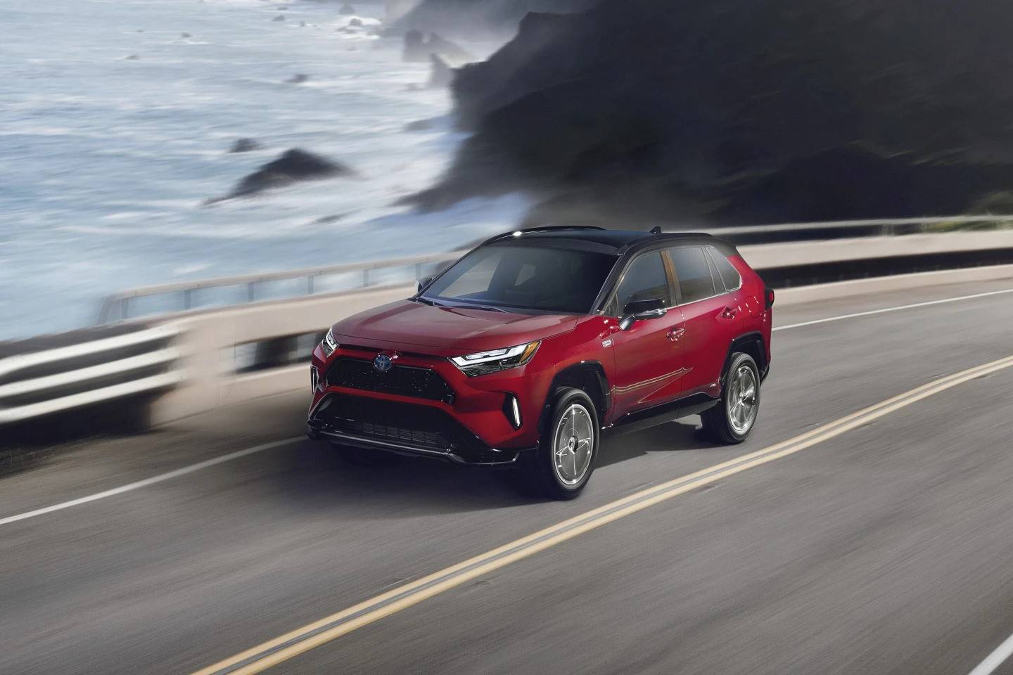 This photo provided by Toyota shows the 2024 RAV4 Prime. It’s the quickest RAV4 you can buy, and it can go about 42 miles on a fully charged battery before the gas engine switches on.