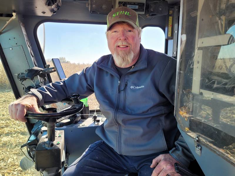 Darin Joos, University of Illinois research agronomist, harvests a DeKalb corn field as part of the Illinois Variety Trials program. The DeKalb site averaged 267 bushels per acre across all hybrids, second to the Monmouth site’s average of 298.