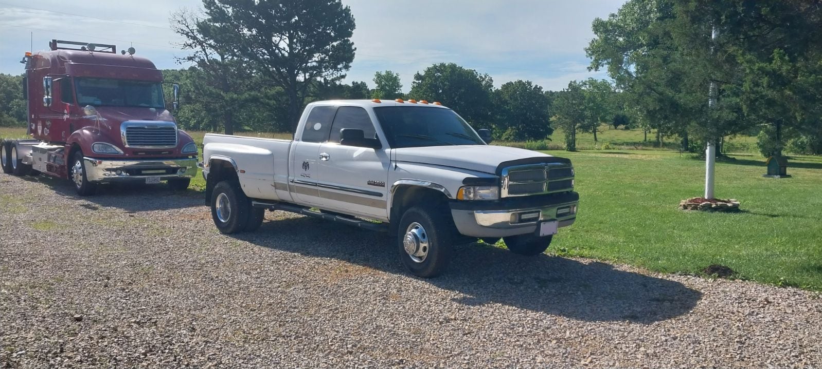 The 2001 white Dodge dually is the newest Dodge in collector and truck driver Larry McVey’s Dodge collection. The truck was purchased brand new in 2001.