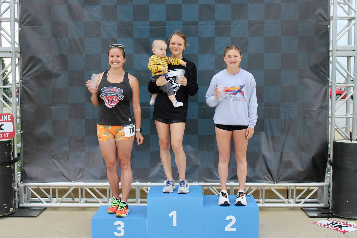 Overall female winners in the 2024 Beck’s 5K were Gabby Behr (from left), third; Lexi VanAlstine, first; and Allie Bushey, second.