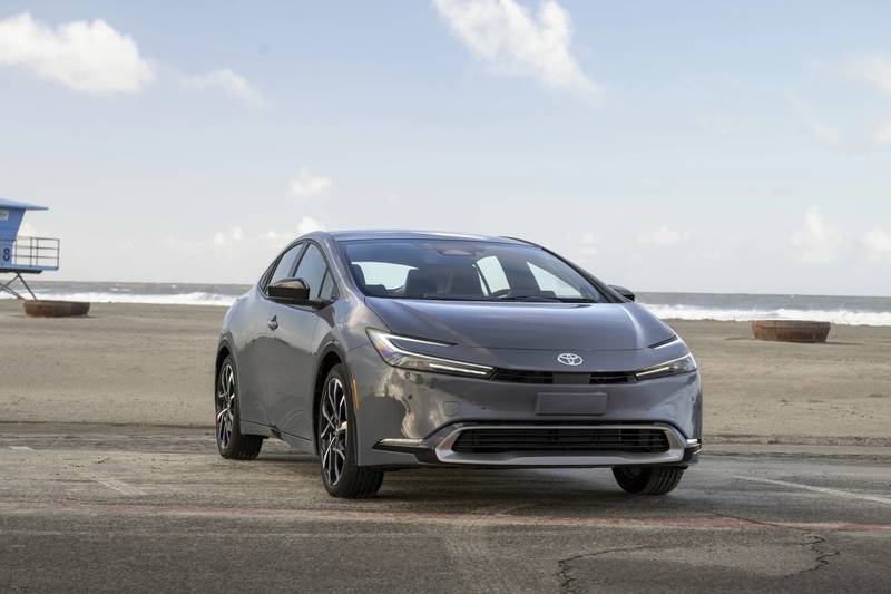 This photo provided by Toyota shows the 2024 Prius Prime. More powerful and stylish than before, the latest Prime can drive about 45 miles on all-electric power.