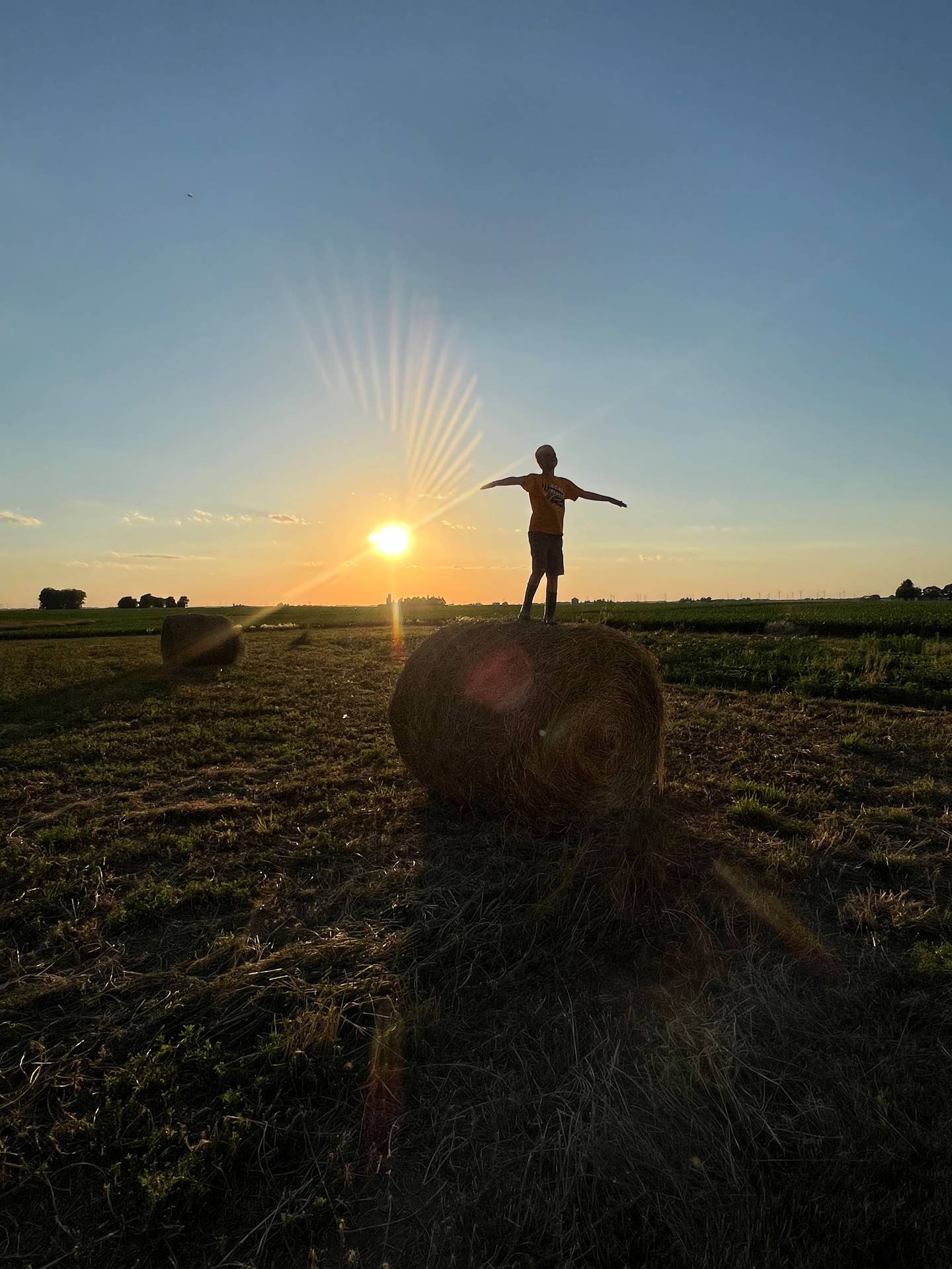 “Walking on Sunshine” — Kelly Hardy: “Fresh round bales and a summer day make for good ‘flying.’”