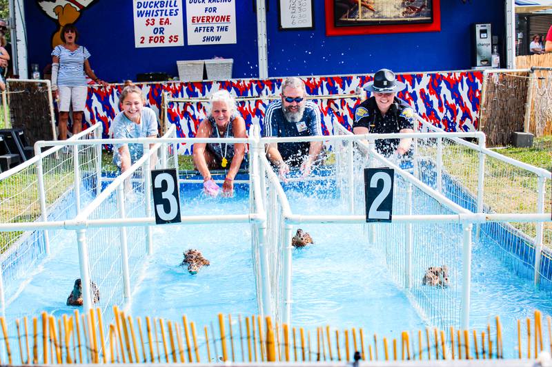 Guests can enjoy the Great American Duck Race at the Indiana State Fair.