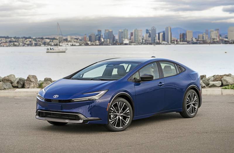 This photo provided by Toyota shows the 2023 Toyota Prius. The latest generation has sleek styling and much-improved acceleration to go along with its stellar fuel economy of up to an EPA-estimated 57 mpg.