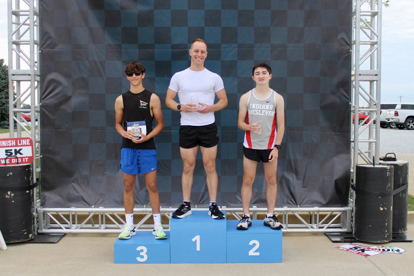 Overall male winners in the 2024 Beck’s 5K were Isaac Lust (from left), third; James Goddard, first; and Noah Walker, second.