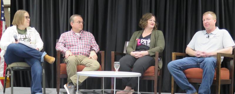 Panelists at the Illinois Soybean Association’s Soybean Summit were Stephanie Porter (from left), Adam Braun, Kate Huffman and Jay Riddell. The group covered a myriad of topics during the question-and-answer session.