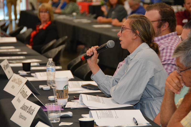 Delegates meet at the Hendricks County 4-H Fairgrounds and Conference Complex to discuss policy positions for Indiana Farm Bureau. They discussed water rights, property taxes, renewable energy, land use, rural broadband and more.