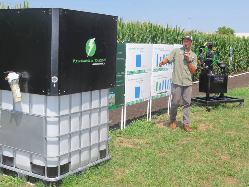 Plasma nitrogen technology by Green Lightning that pulls nitrogen from the air and converts it into a plant-available form is being used for trials at the Precision Technology Institute. Ethan Mestach, PTI intern, described the system and the results of the initial field trials during a recent field day.